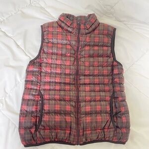 Uniqlo Red and Black Checkered Vest Down Puffer